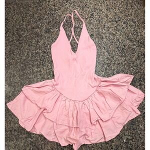 Zara Pink Halter Ruffle Tiered Skirt Romper Dress Small Balletcore Ribbed Mini